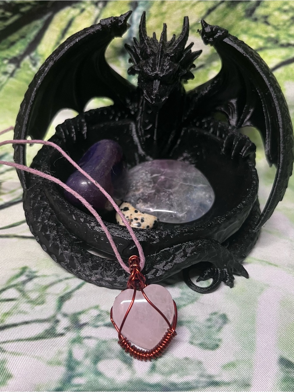 Handwrapped Rose Quartz Heart Necklace in Pink with Copper Wire